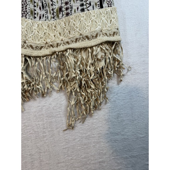 Miss Me Open Fringe Vest Cream Multicolored Aztec Print Band Accent Fringe Hem M - Picture 8 of 10